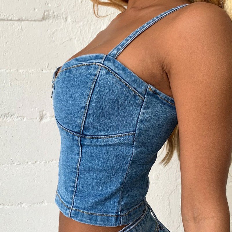 denim top and skirt set
