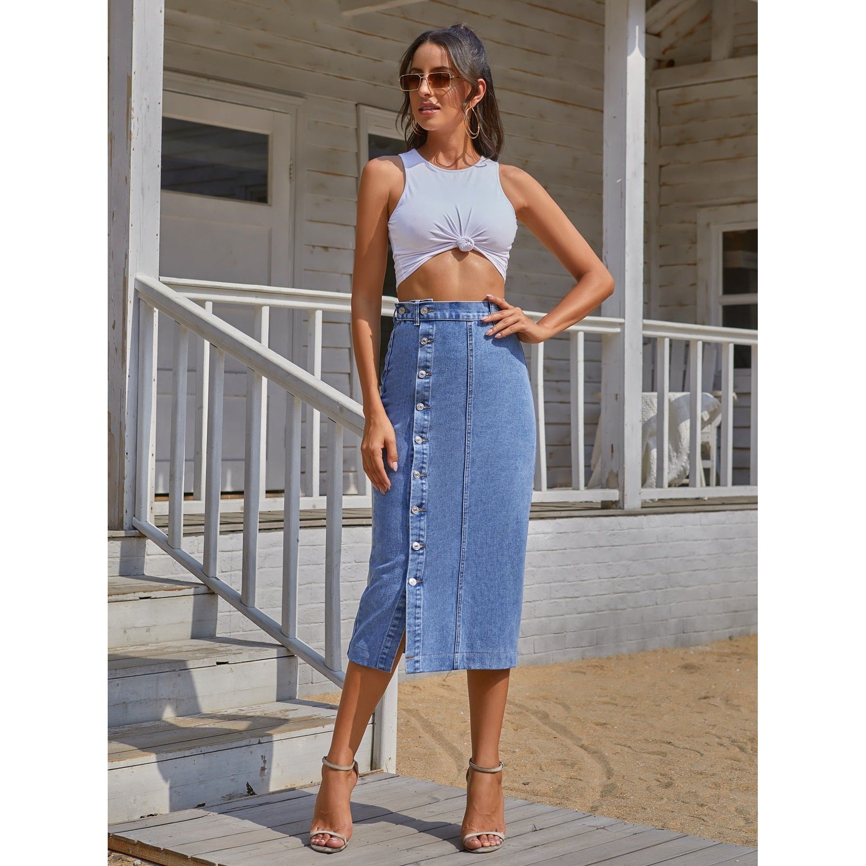 maxi denim skirts for women