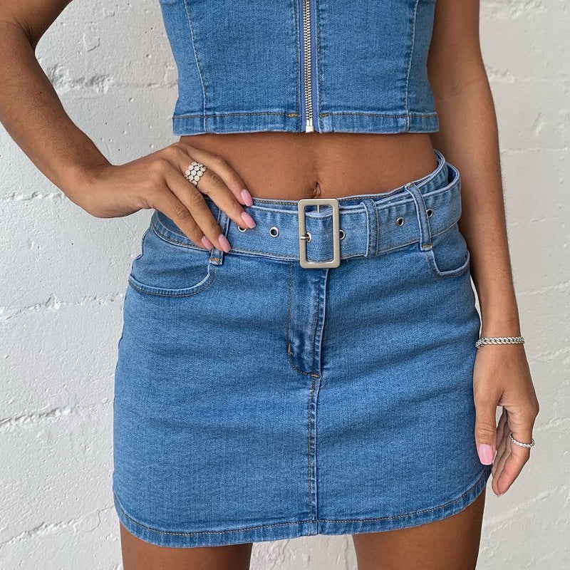 denim crop top and skirt set