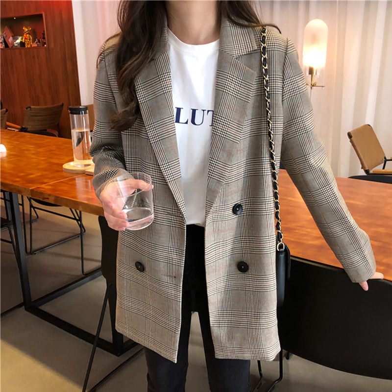Buy Online Premimum Quality, Trendy and Highly Comfortable Fashion Plaid Women Blazer - FEYONAS