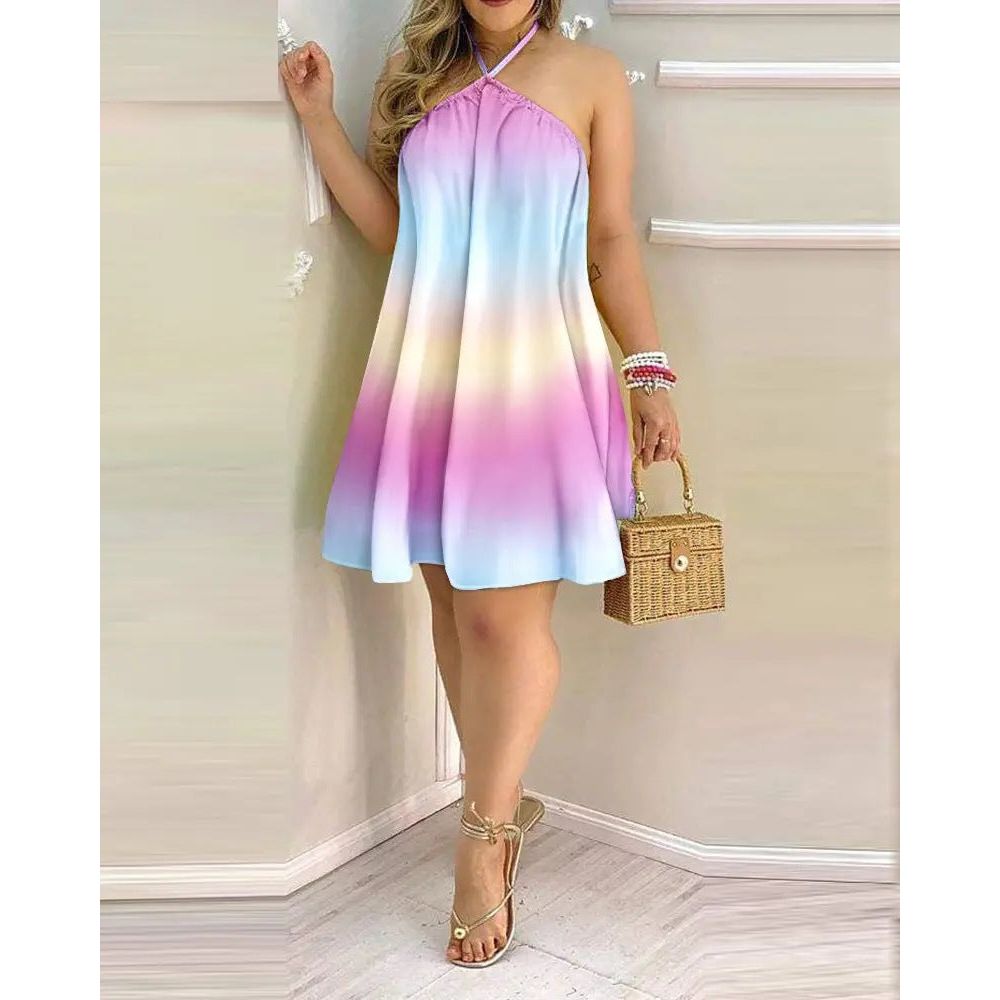 Buy Online Premimum Quality, Trendy and Highly Comfortable Printed Dress Summer Off-Shoulder Hanging Neck Sexy Dresses - FEYONAS