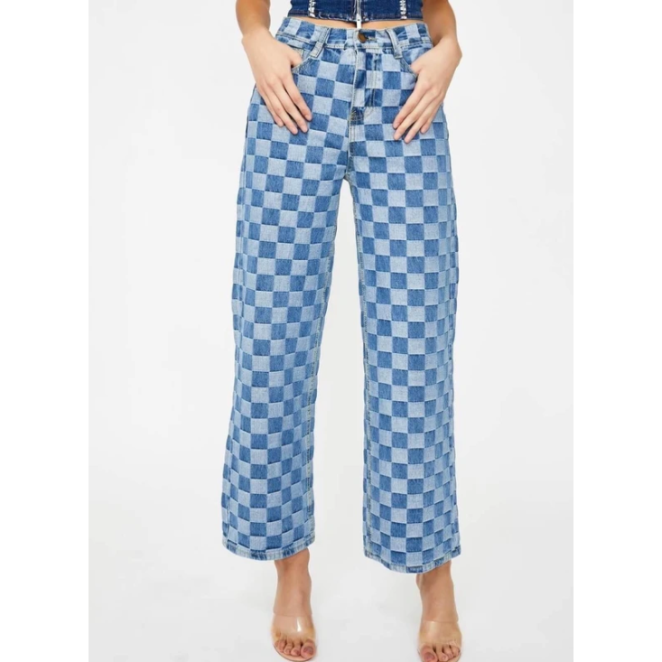 women plaid jeans pant