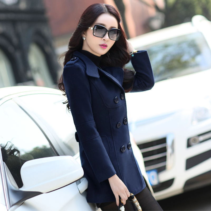 blue winter woolen coat
