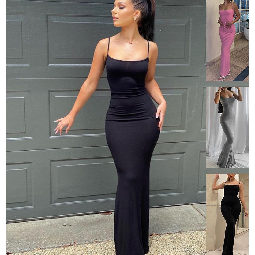 Buy Online Premimum Quality, Trendy and Highly Comfortable Spaghetti Strap Long Dress Women Bodycon - FEYONAS