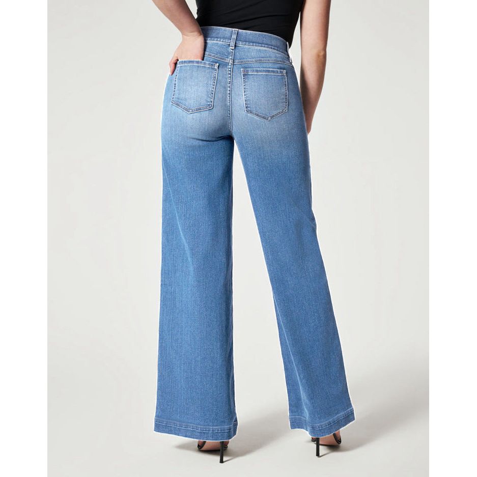 Buy Online Premimum Quality, Trendy and Highly Comfortable Mid Waist Wide Leg Pants High Elastic Jeans - FEYONAS