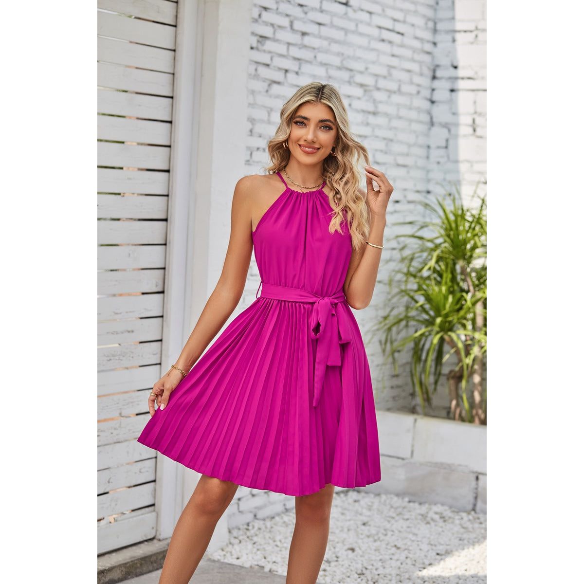 Buy Online Premimum Quality, Trendy and Highly Comfortable Halter Strapless Dresses Solid Pleated for Women - FEYONAS