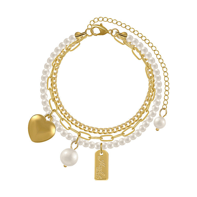 Buy Online Premimum Quality, Trendy and Highly Comfortable Pearl Multilayer Love Bracelet - FEYONAS