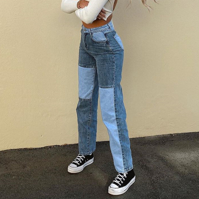Buy Online Premimum Quality, Trendy and Highly Comfortable Contrasting Stitching Straight-leg Jeans Women - FEYONAS