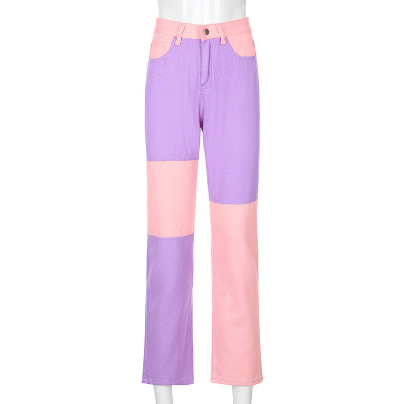 Buy Online Premimum Quality, Trendy and Highly Comfortable Contrasting Stitching Straight-leg Jeans Women - FEYONAS