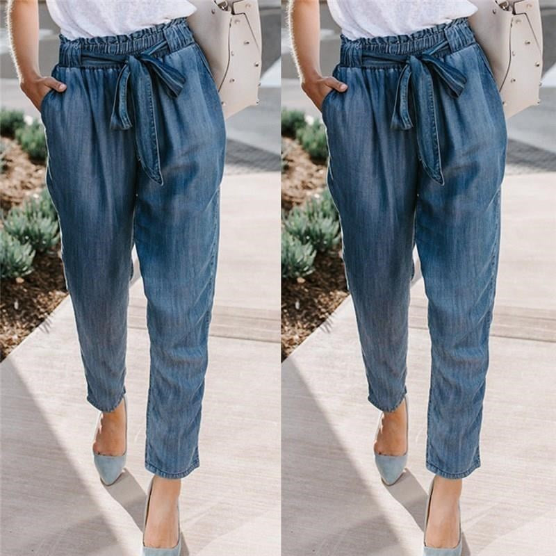 elastic waist jeans pant for ladies