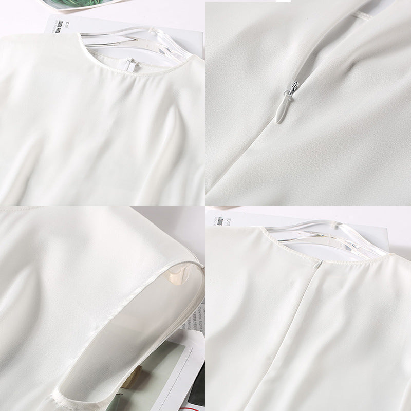 Buy Online Premimum Quality, Trendy and Highly Comfortable Elegant Blouse Office Tunic Satin Silk - FEYONAS