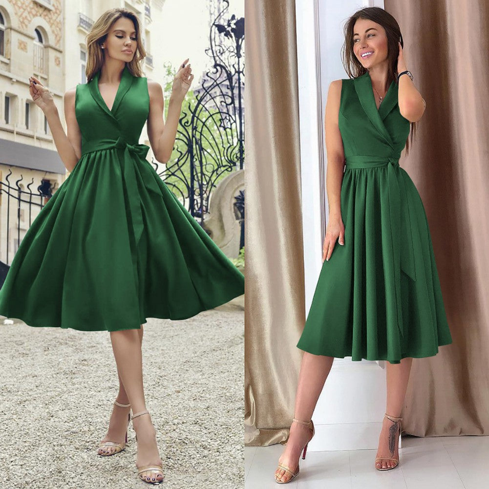 Buy Online Premimum Quality, Trendy and Highly Comfortable New Midi Dress Casual Sleeveless Belt Dress - FEYONAS