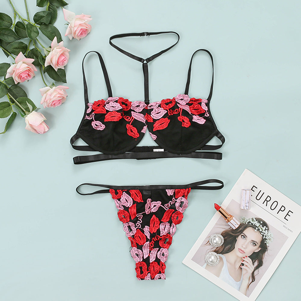 Buy Online Premimum Quality, Trendy and Highly Comfortable Plus Size Embroidered Halter neck Lingerie Set - FEYONAS