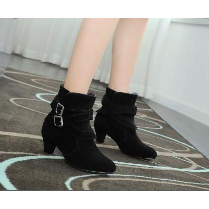 Buy Online Premimum Quality, Trendy and Highly Comfortable Winter Autumn Leather Casual Women High Heels Pumps Warm Ankle Boots - FEYONAS