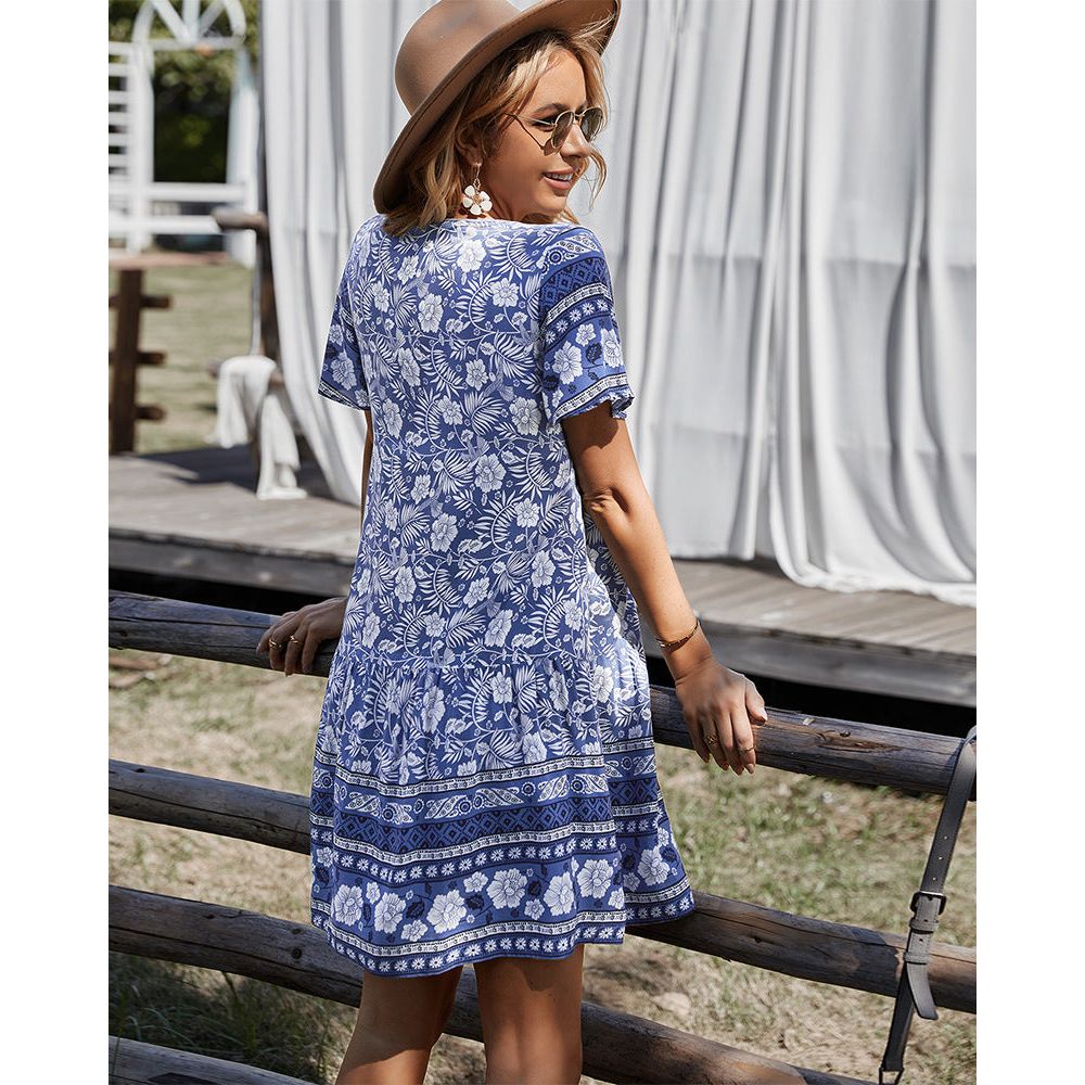 Buy Online Premimum Quality, Trendy and Highly Comfortable Women's Summer Floral Print V Neck Dress - FEYONAS