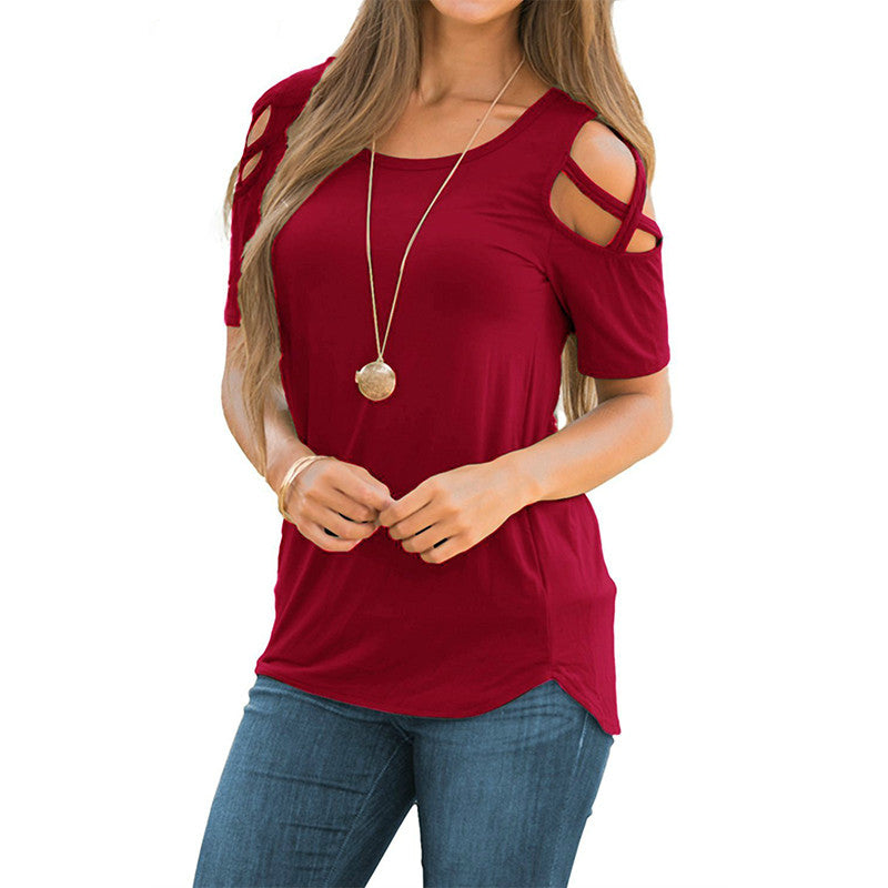 Buy Online Premimum Quality, Trendy and Highly Comfortable Printed Strapless T-shirt Ladies Short-sleeved T-shirt Hollow Top Women - FEYONAS