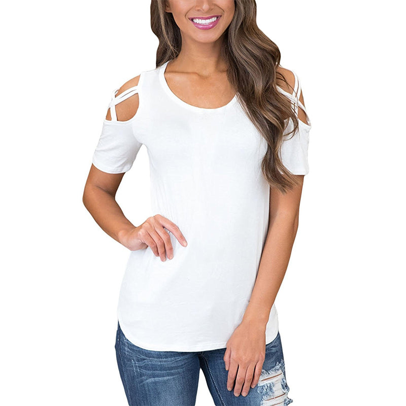 Buy Online Premimum Quality, Trendy and Highly Comfortable Printed Strapless T-shirt Ladies Short-sleeved T-shirt Hollow Top Women - FEYONAS