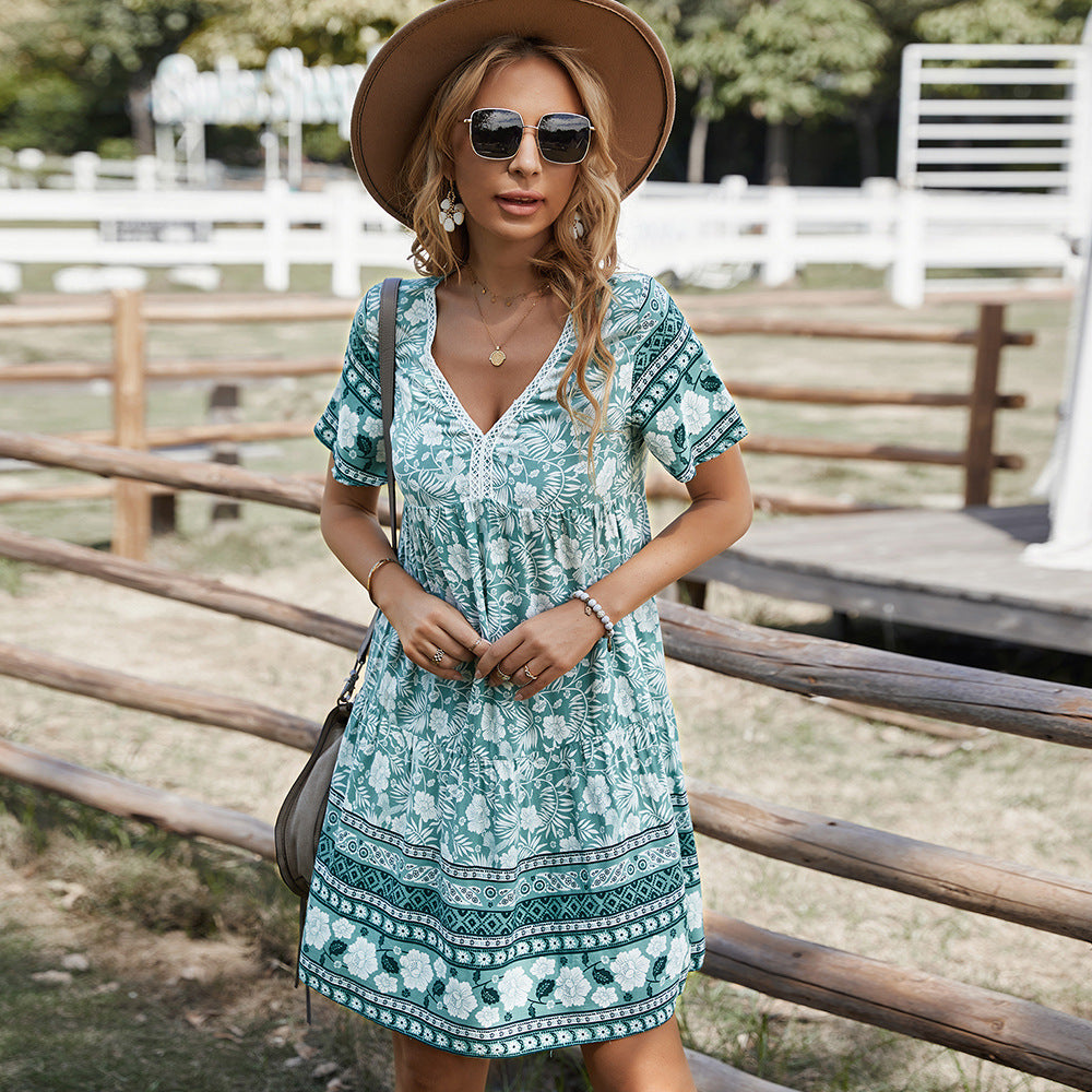 Buy Online Premimum Quality, Trendy and Highly Comfortable Women's Summer Floral Print V Neck Dress - FEYONAS