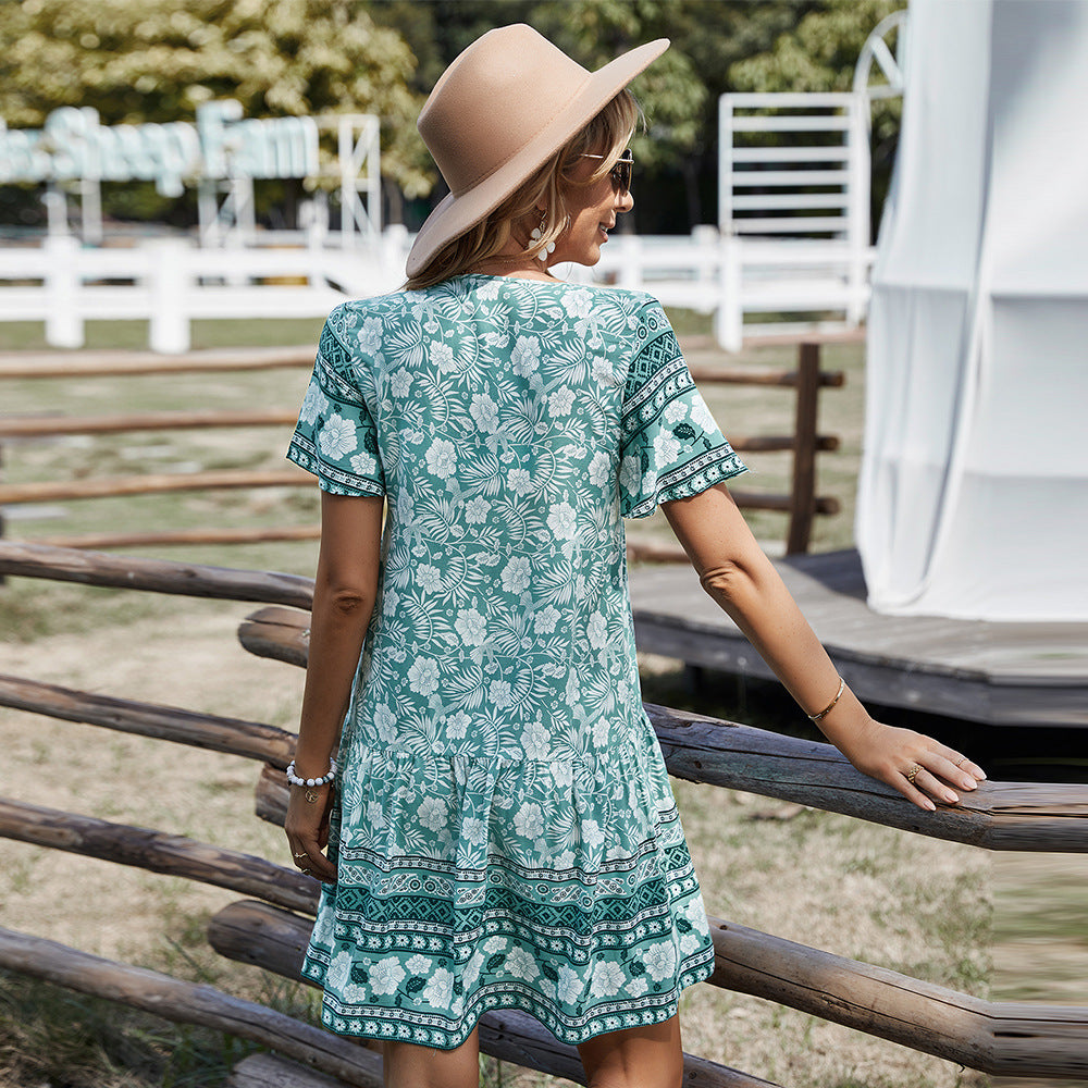 Buy Online Premimum Quality, Trendy and Highly Comfortable Women's Summer Floral Print V Neck Dress - FEYONAS