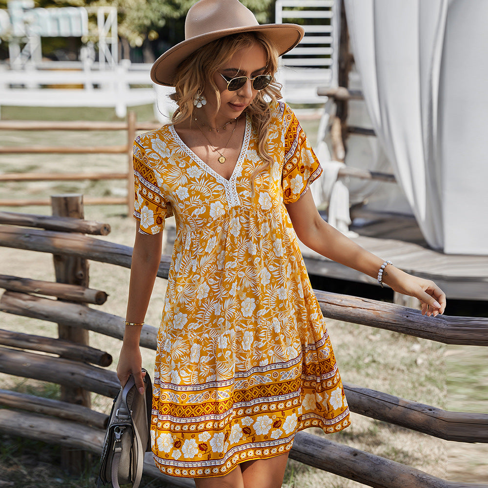 Buy Online Premimum Quality, Trendy and Highly Comfortable Women's Summer Floral Print V Neck Dress - FEYONAS