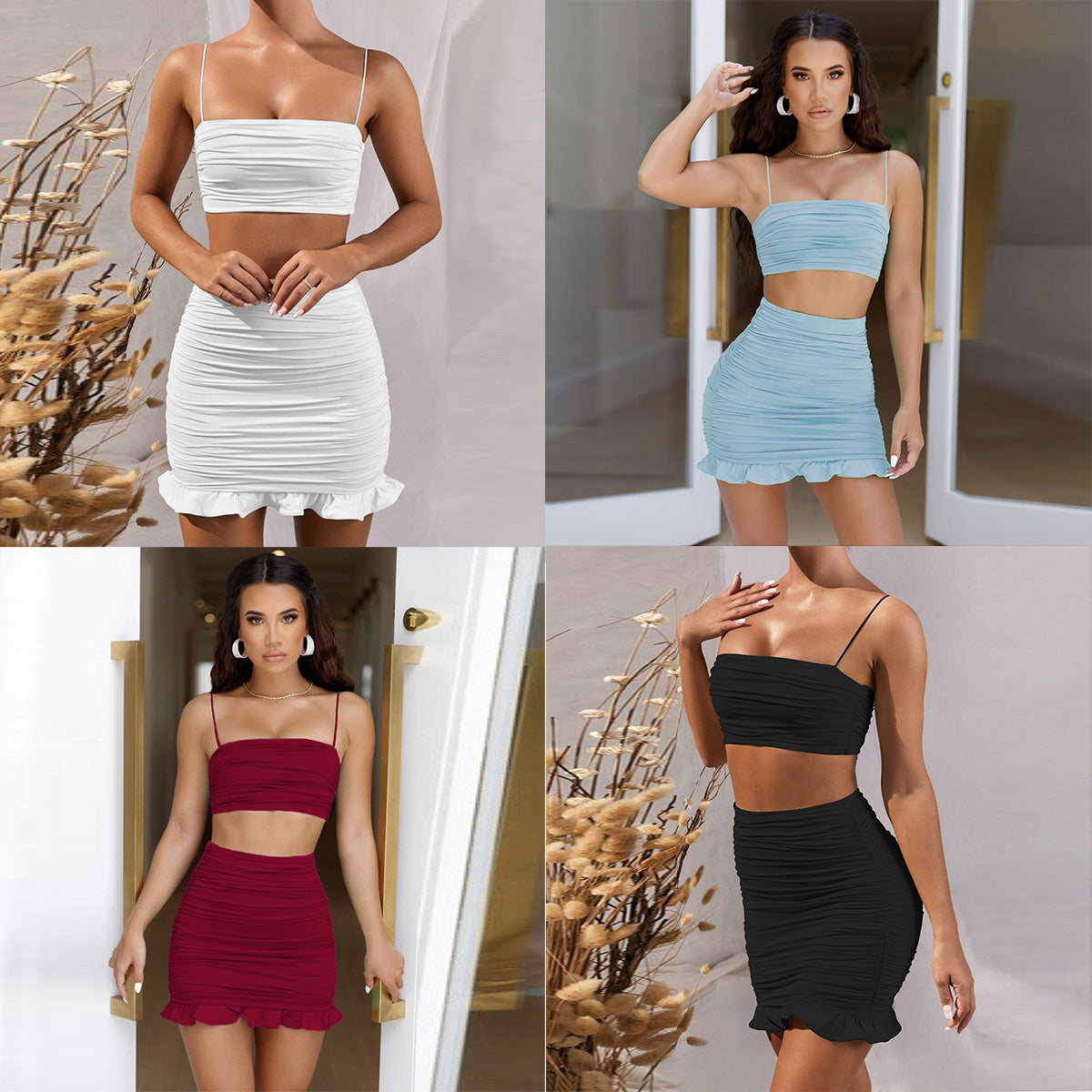 Buy Online Premimum Quality, Trendy and Highly Comfortable Sexy camisole pleated skirt two-piece suit - FEYONAS