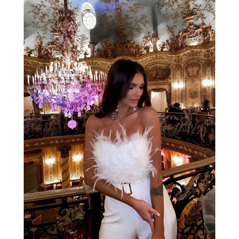 Buy Online Premimum Quality, Trendy and Highly Comfortable Feather Tube Top Fashion Jumpsuit - FEYONAS
