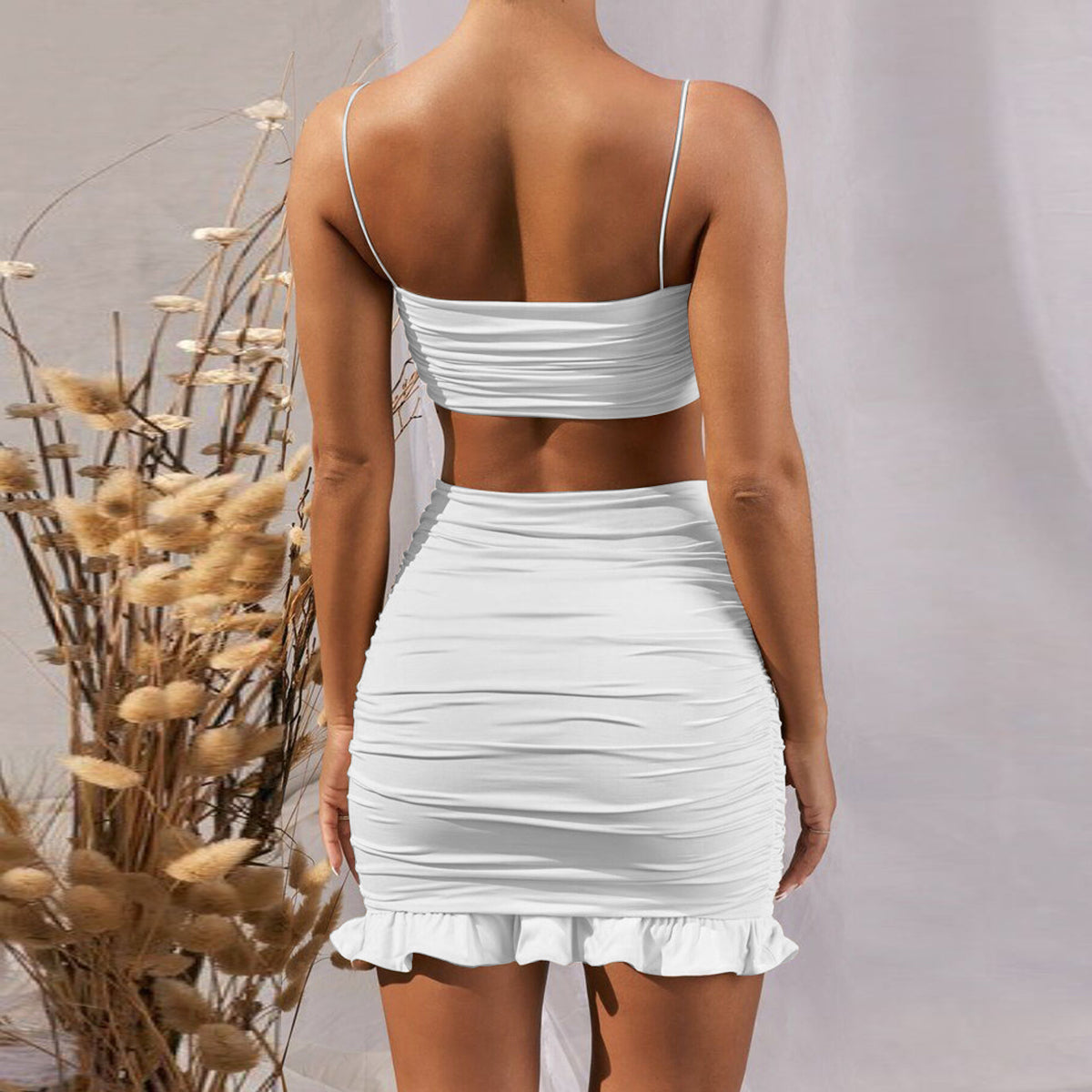 Buy Online Premimum Quality, Trendy and Highly Comfortable Sexy camisole pleated skirt two-piece suit - FEYONAS