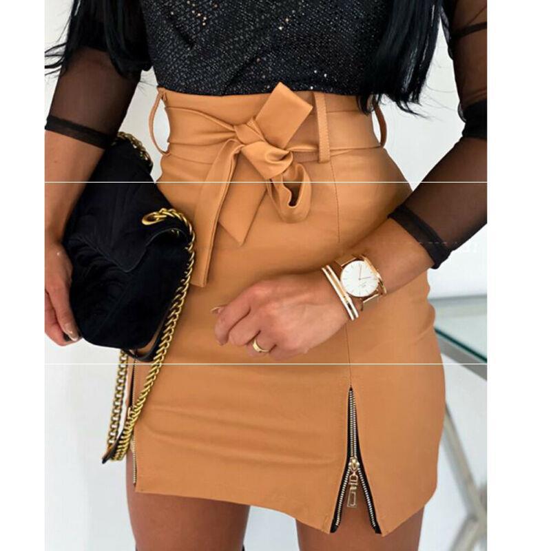 Buy Online Premimum Quality, Trendy and Highly Comfortable Stylish PU Leather Mini Skirt Ladies - FEYONAS