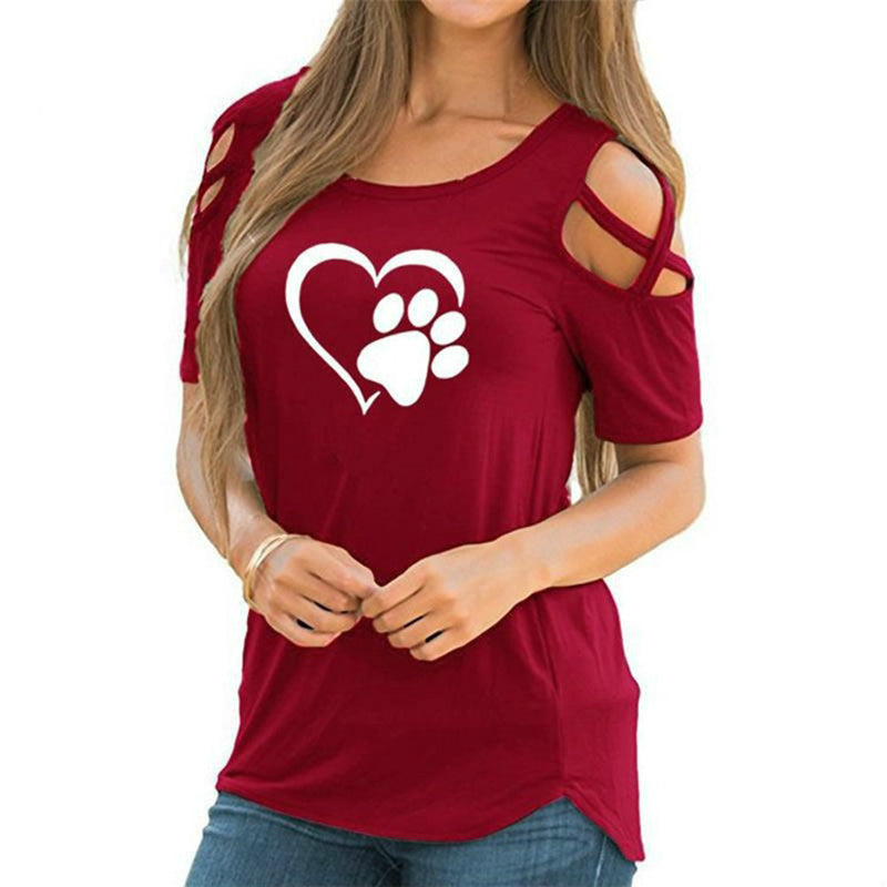 Buy Online Premimum Quality, Trendy and Highly Comfortable Printed Strapless T-shirt Ladies Short-sleeved T-shirt Hollow Top Women - FEYONAS