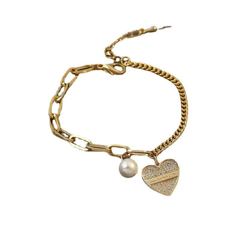 Buy Online Premimum Quality, Trendy and Highly Comfortable Fashion Trendy Design Pearl Diamond Love Bracelet - FEYONAS