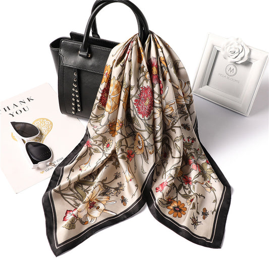  Elegant Floral Printed silk head scarf