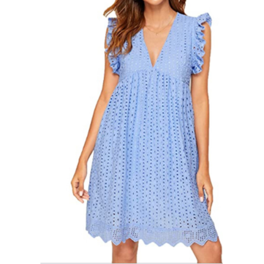 Buy Online Premimum Quality, Trendy and Highly Comfortable Lace Dresses Summer Sleeveless Jacquard Cutout V-Neck Beach Dress - FEYONAS