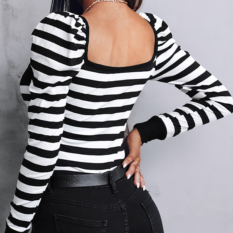 women's black and white strips tops