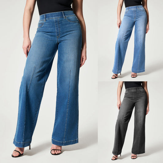 Buy Online Premimum Quality, Trendy and Highly Comfortable Mid Waist Wide Leg Pants High Elastic Jeans - FEYONAS