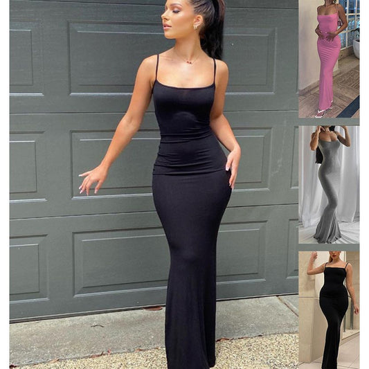 Buy Online Premimum Quality, Trendy and Highly Comfortable Spaghetti Strap Long Dress Women Bodycon - SAADI MART
