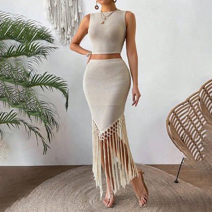crop top and high waist skirt set