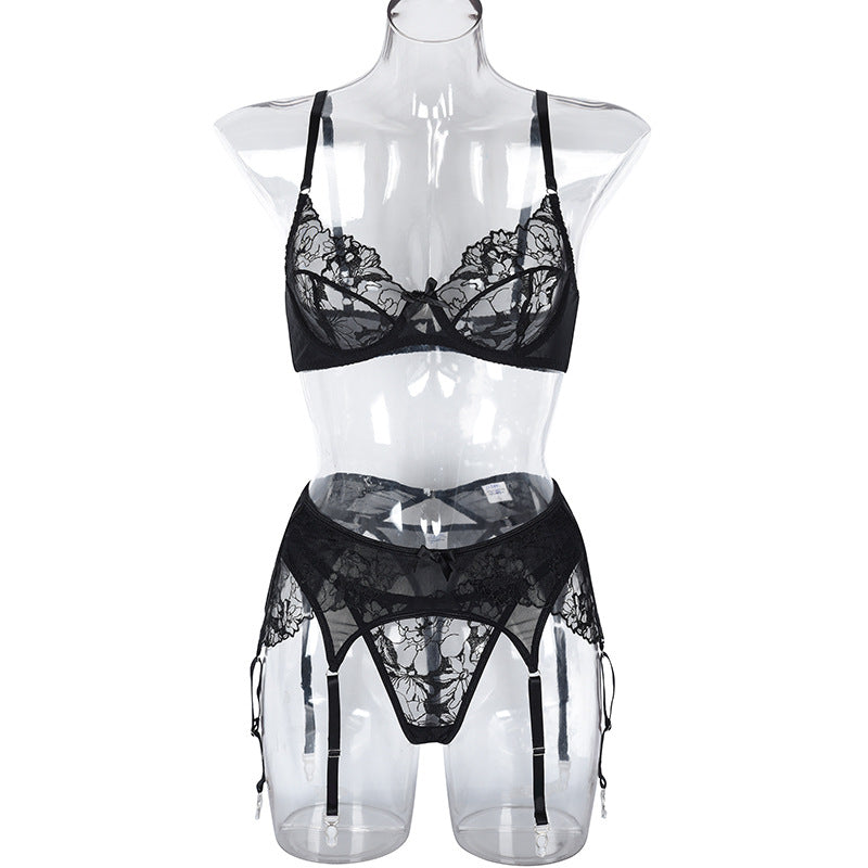 Buy Online Premimum Quality, Trendy and Highly Comfortable Lace Black Embroidered Mesh Lingerie Set - SAADI MART