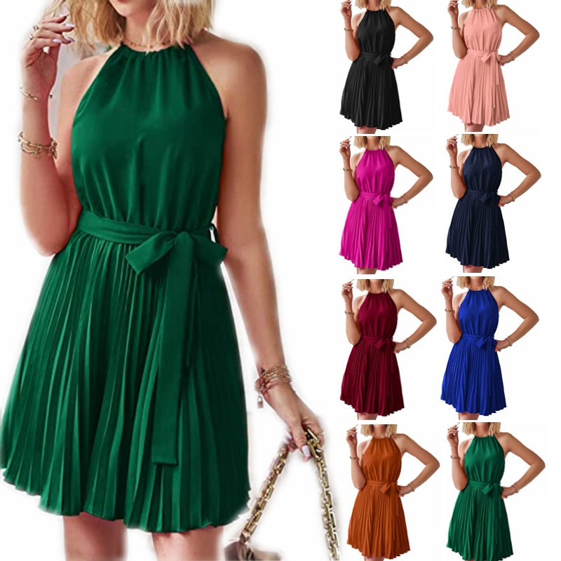 Buy Online Premimum Quality, Trendy and Highly Comfortable Halter Strapless Dresses Solid Pleated for Women - FEYONAS