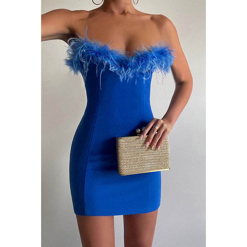 feather party dress for ladies