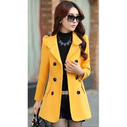 yellow winter wool coat for ladies
