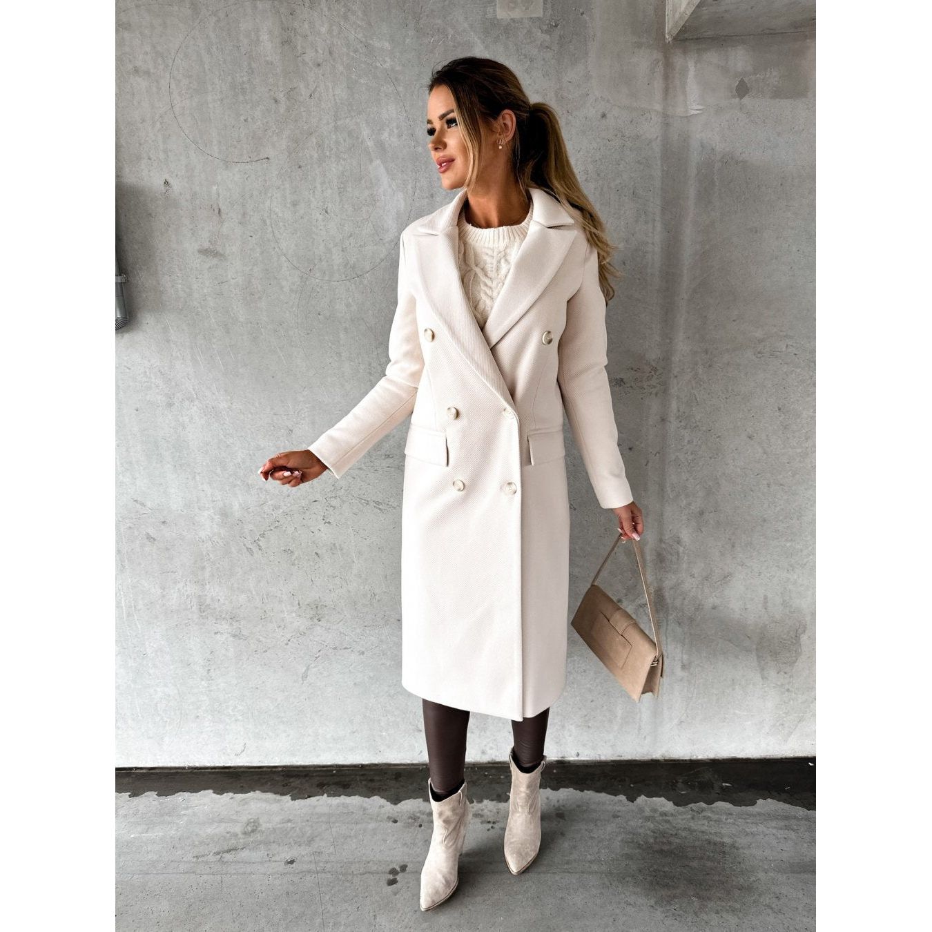 white full length wool coat for ladies