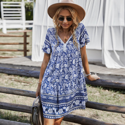 Buy Online Premimum Quality, Trendy and Highly Comfortable Women's Summer Floral Print V Neck Dress - FEYONAS