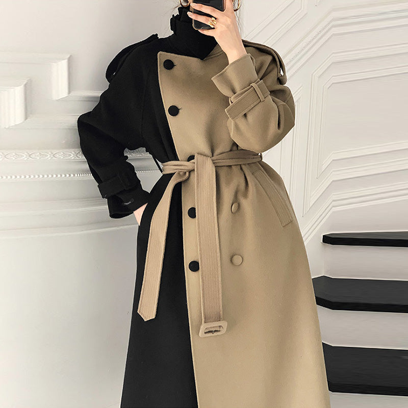 Buy Online Premimum Quality, Trendy and Highly Comfortable High-Neck Contrast Double-Breasted Coat - SAADI MART