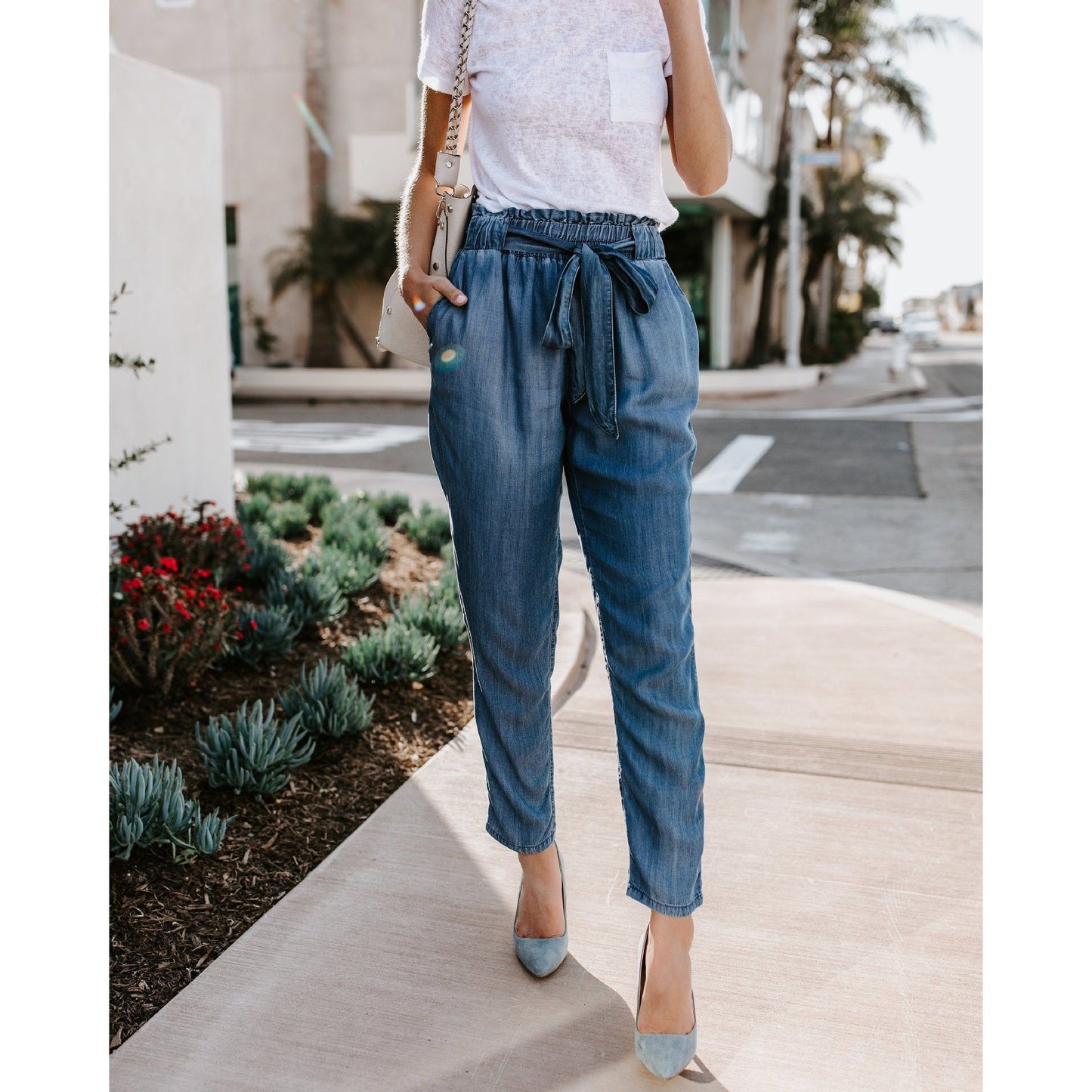 blue High Waist Loose Pants Jeans For Women