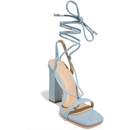 Buy Online Premimum Quality, Trendy and Highly Comfortable Square Toe Ankle Lace-Up Strappy Sandals Fashion Party Pumps - FEYONAS