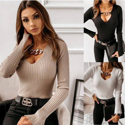 Buy Online Premimum Quality, Trendy and Highly Comfortable V-neck chain embellished long sleeve blouse/Top - SAADI MART
