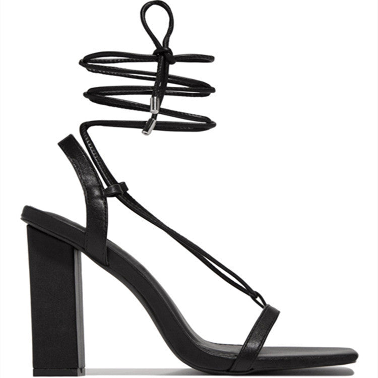 Amazon.com | Strappy Heels for Women Chunky Heels High Heeled Sandals with  Lace Up Fahsion Casual Nude Block Heel Sandals,Ellery-BLACK-6 | Heeled  Sandals