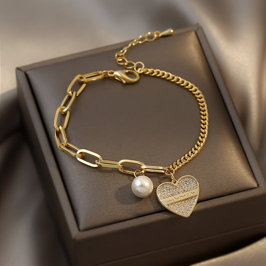 Buy Online Premimum Quality, Trendy and Highly Comfortable Fashion Trendy Design Pearl Diamond Love Bracelet - FEYONAS