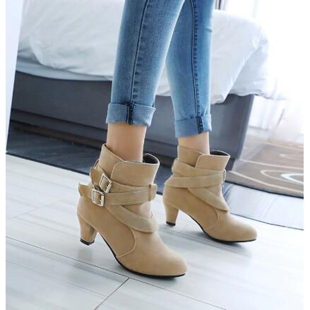 Buy Online Premimum Quality, Trendy and Highly Comfortable Winter Autumn Leather Casual Women High Heels Pumps Warm Ankle Boots - FEYONAS