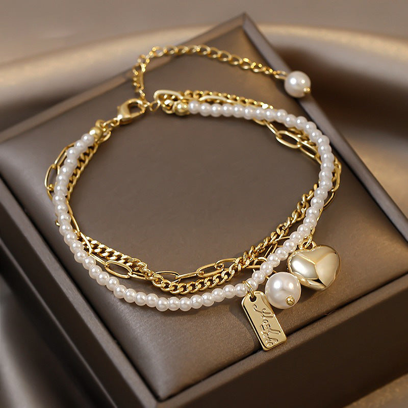 Buy Online Premimum Quality, Trendy and Highly Comfortable Pearl Multilayer Love Bracelet - FEYONAS